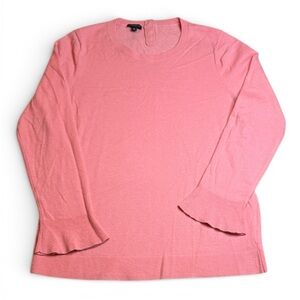 Talbots Lambswool Nylon Blend Coral Pink Knit Sweater sz L Flutter Cuff